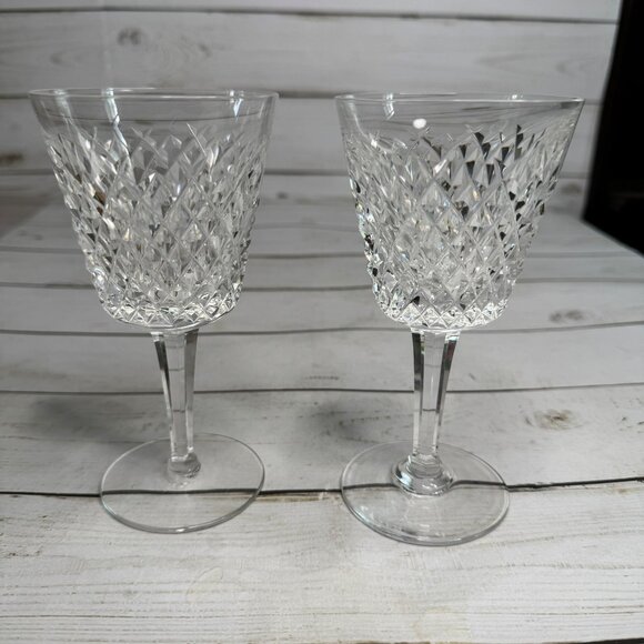 Waterford Alana Claret Wine Glasses Set of 2 Cut Crystal 5 7/8" Signed Ireland - Picture 1 of 7
